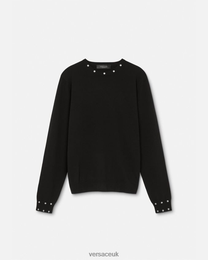 Men Versace Spiral Studded Sweater 6D2D061346 Black Clothing