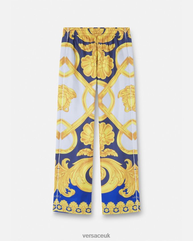Men Versace Barocco 660 Silk Pajama Bottoms 6D2D061740 Blue & Gold Underwear & Beachwear