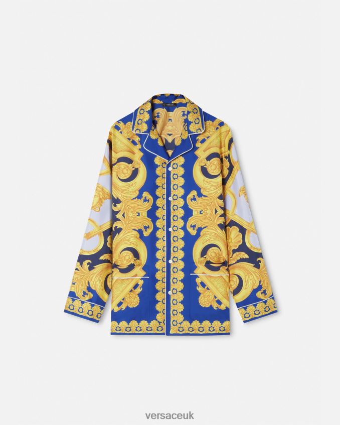 Men Versace Barocco 660 Silk Pajama Top 6D2D061739 Blue & Gold Underwear & Beachwear