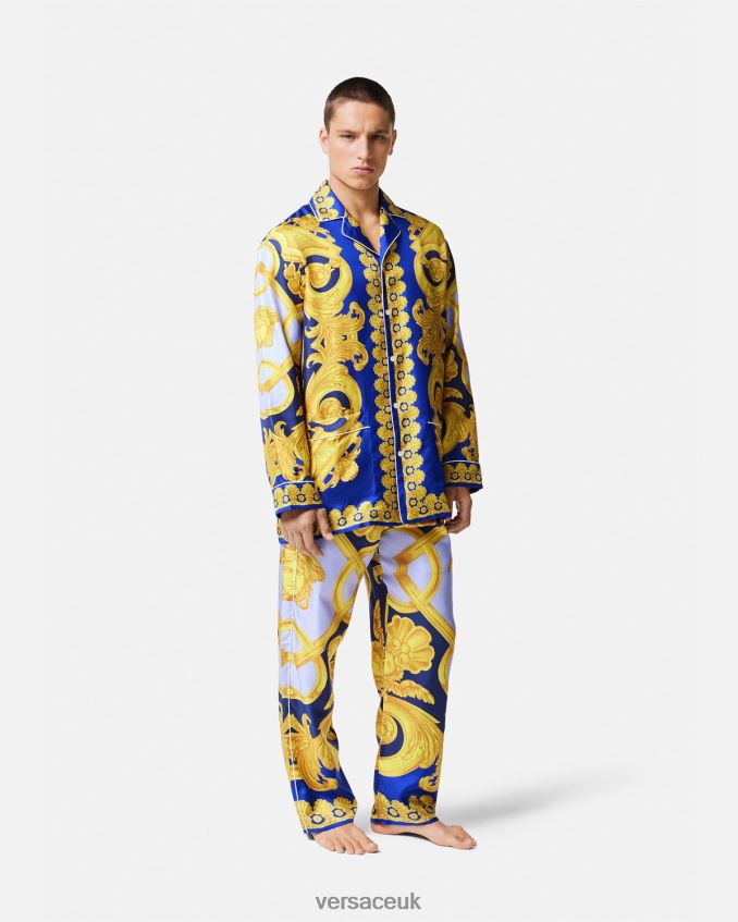 Men Versace Barocco 660 Silk Pajama Top 6D2D061739 Blue & Gold Underwear & Beachwear