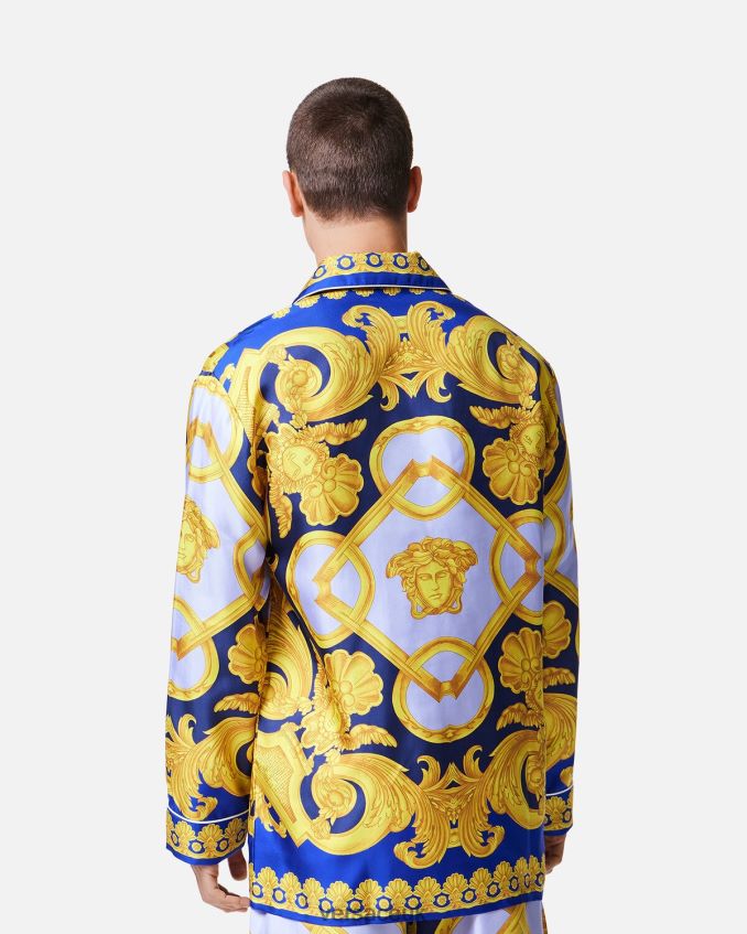 Men Versace Barocco 660 Silk Pajama Top 6D2D061739 Blue & Gold Underwear & Beachwear