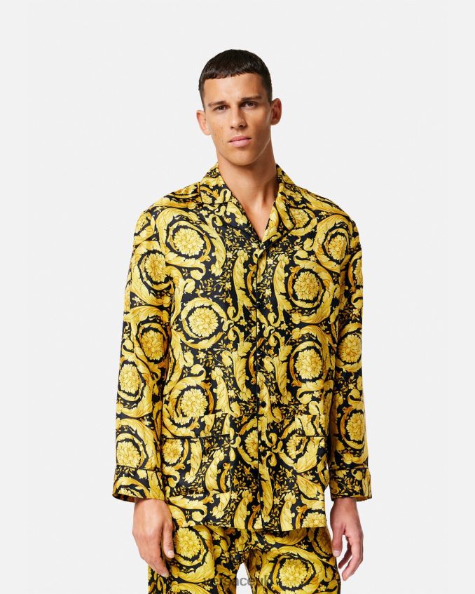 Men Versace Barocco Print Silk Pyjama Shirt 6D2D061735 Print Underwear & Beachwear