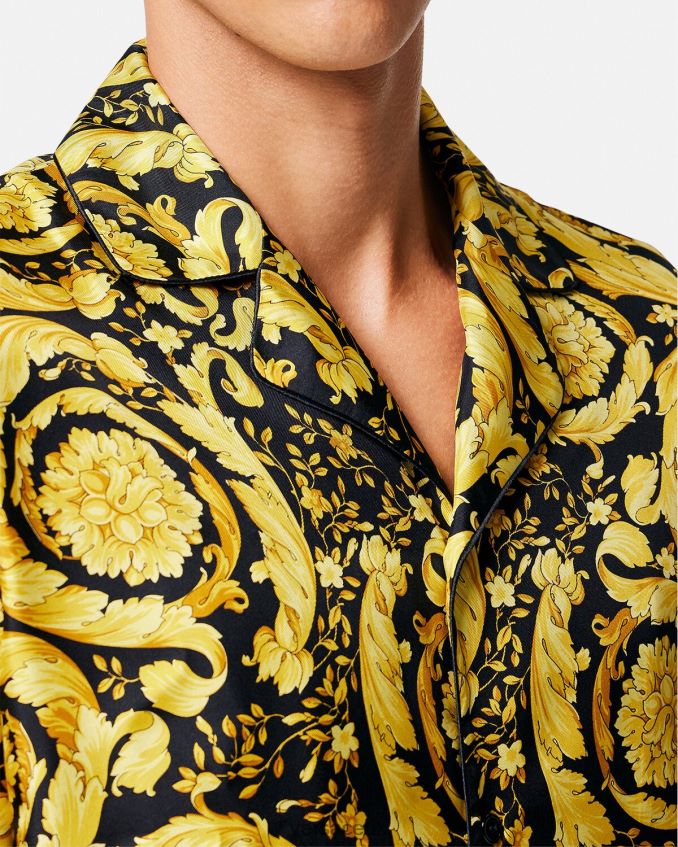 Men Versace Barocco Print Silk Pyjama Shirt 6D2D061735 Print Underwear & Beachwear