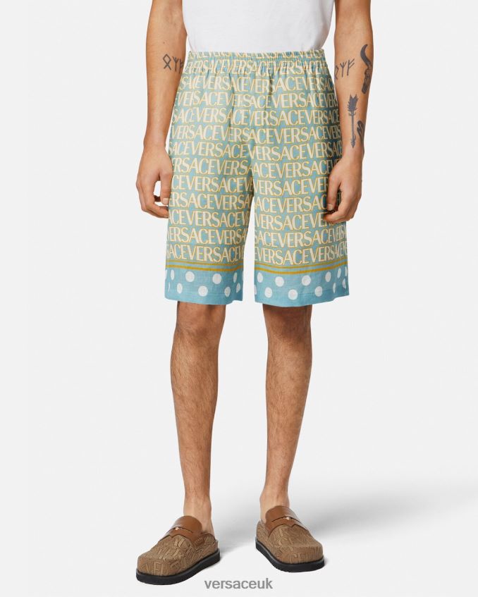 Men Versace Allover Linen Shorts 6D2D061439 Print Clothing
