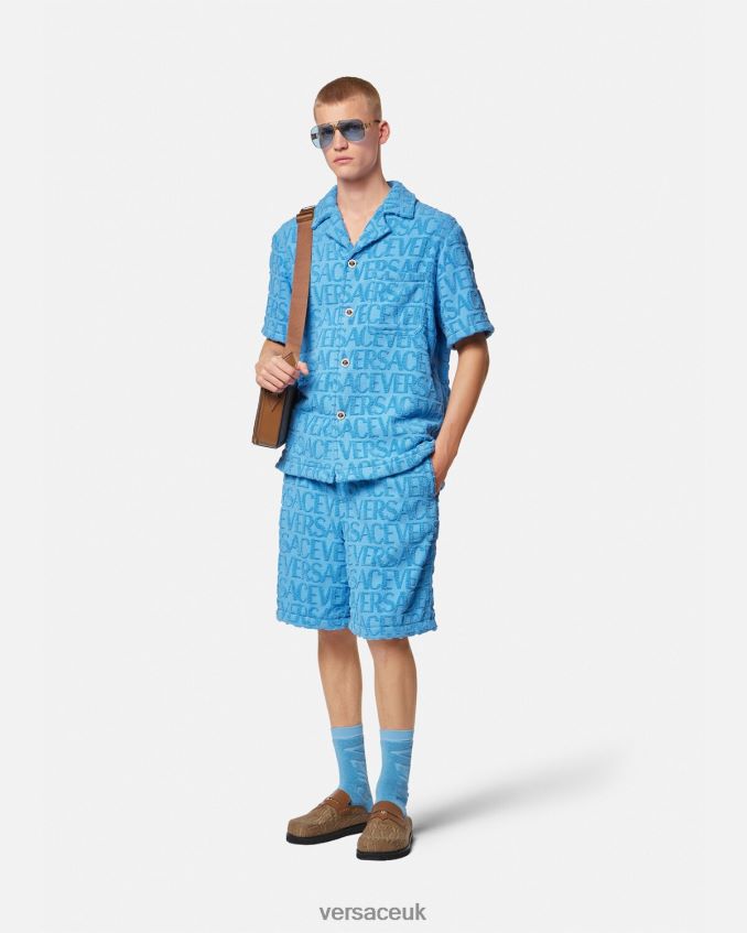 Men Versace Allover Towel Shorts 6D2D061429 Light Blue Clothing