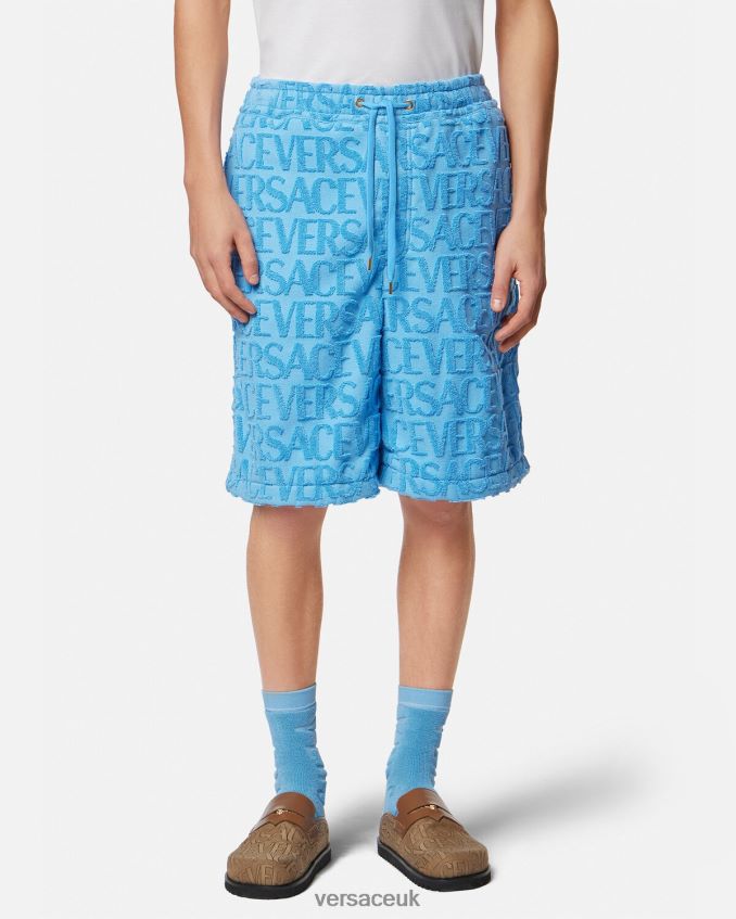 Men Versace Allover Towel Shorts 6D2D061429 Light Blue Clothing