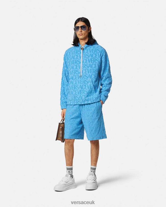 Men Versace Allover Towel Shorts 6D2D061431 Light Blue Clothing