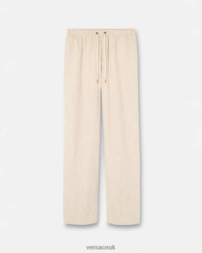 Men Versace Barocco Silhouette Chambray Pants 6D2D061442 Beige Clothing