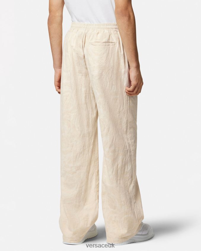 Men Versace Barocco Silhouette Chambray Pants 6D2D061442 Beige Clothing
