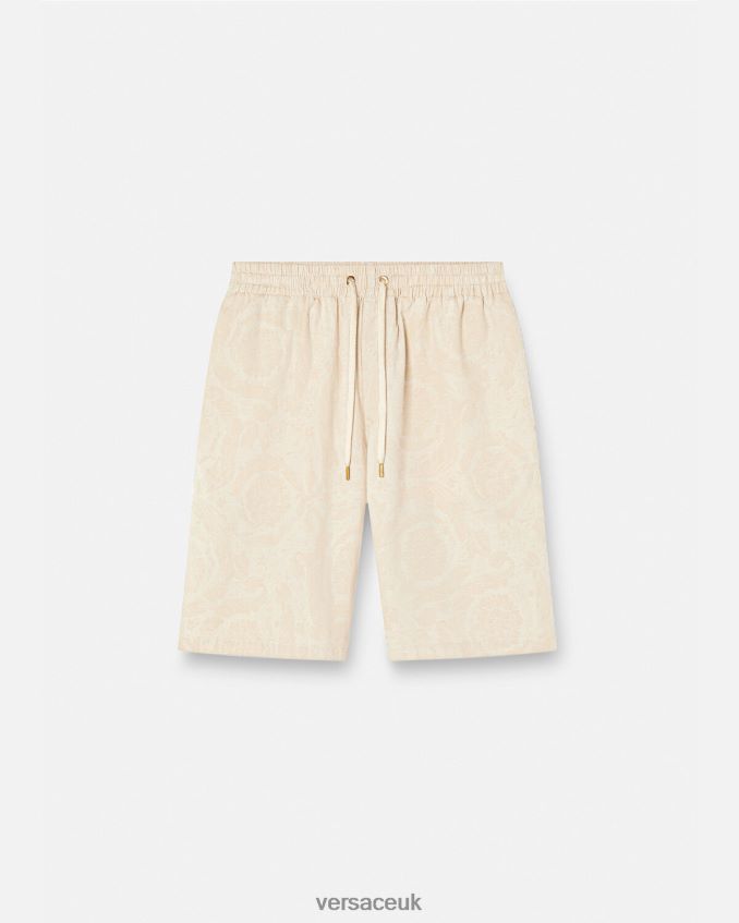Men Versace Barocco Silhouette Chambray Shorts 6D2D061441 Beige Clothing
