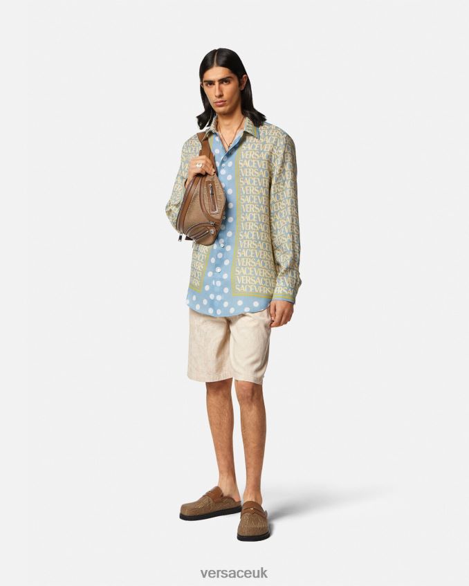 Men Versace Barocco Silhouette Chambray Shorts 6D2D061441 Beige Clothing