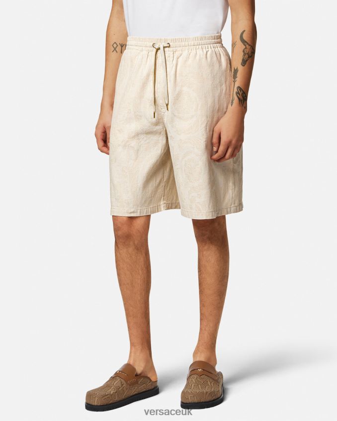 Men Versace Barocco Silhouette Chambray Shorts 6D2D061441 Beige Clothing
