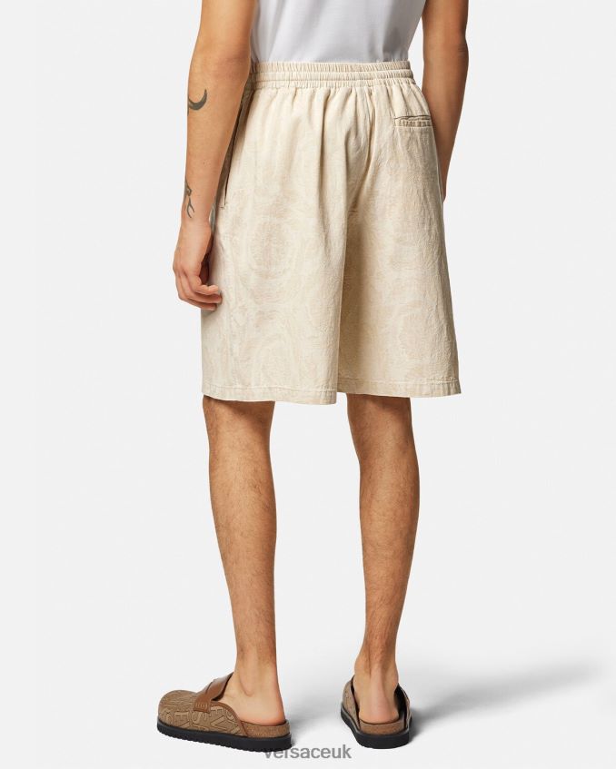 Men Versace Barocco Silhouette Chambray Shorts 6D2D061441 Beige Clothing