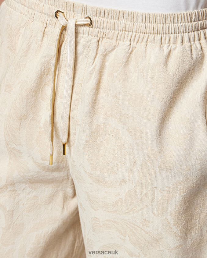 Men Versace Barocco Silhouette Chambray Shorts 6D2D061441 Beige Clothing