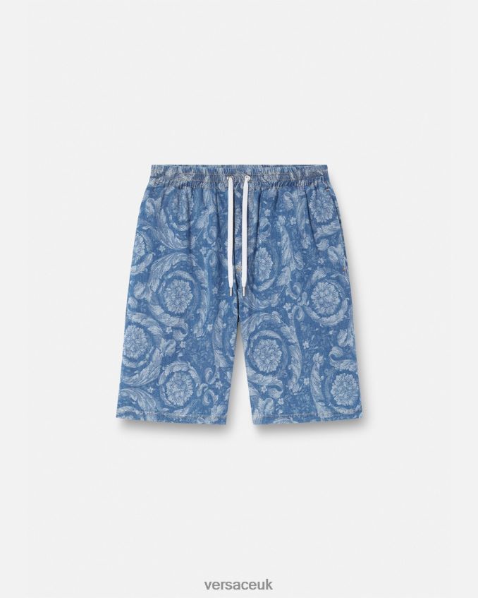 Men Versace Barocco Silhouette Denim Shorts 6D2D061449 Blue & Print Clothing