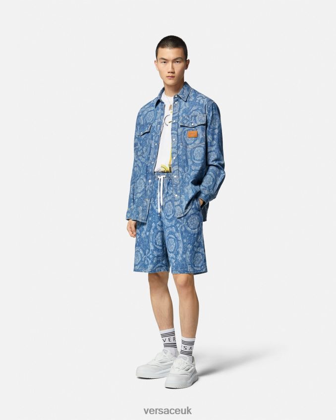 Men Versace Barocco Silhouette Denim Shorts 6D2D061449 Blue & Print Clothing