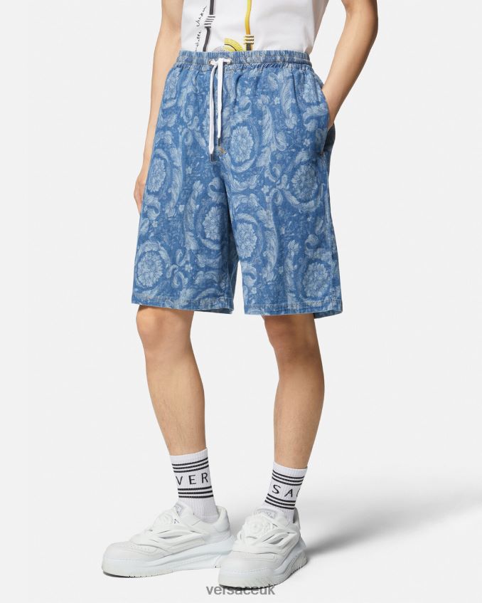 Men Versace Barocco Silhouette Denim Shorts 6D2D061449 Blue & Print Clothing