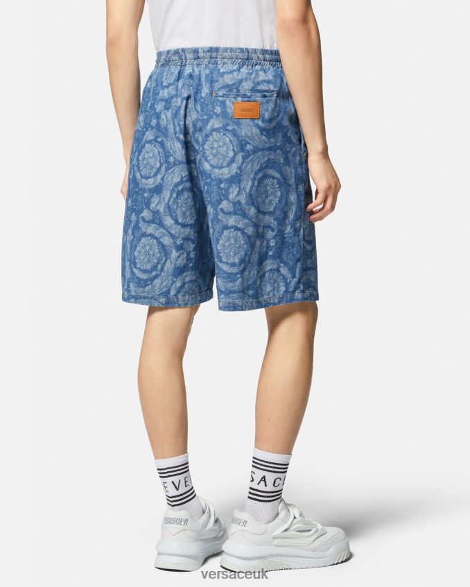 Men Versace Barocco Silhouette Denim Shorts 6D2D061449 Blue & Print Clothing