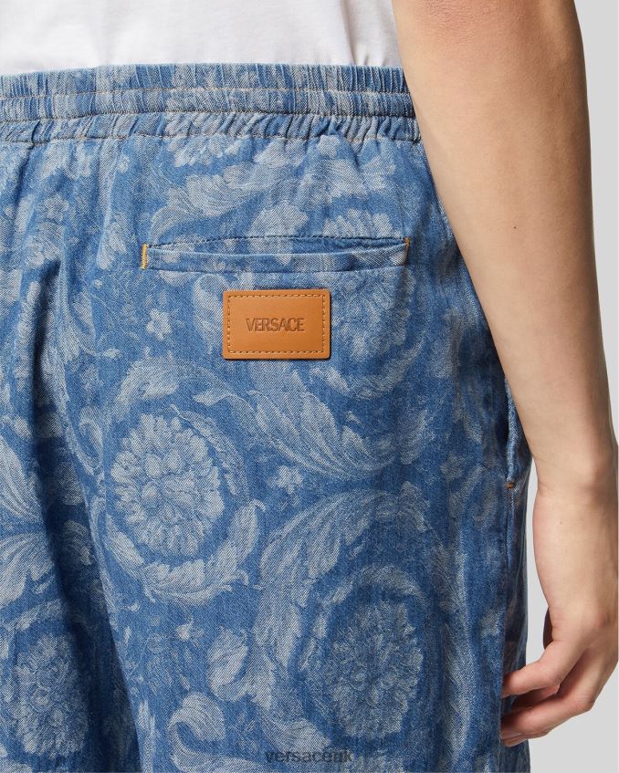 Men Versace Barocco Silhouette Denim Shorts 6D2D061449 Blue & Print Clothing