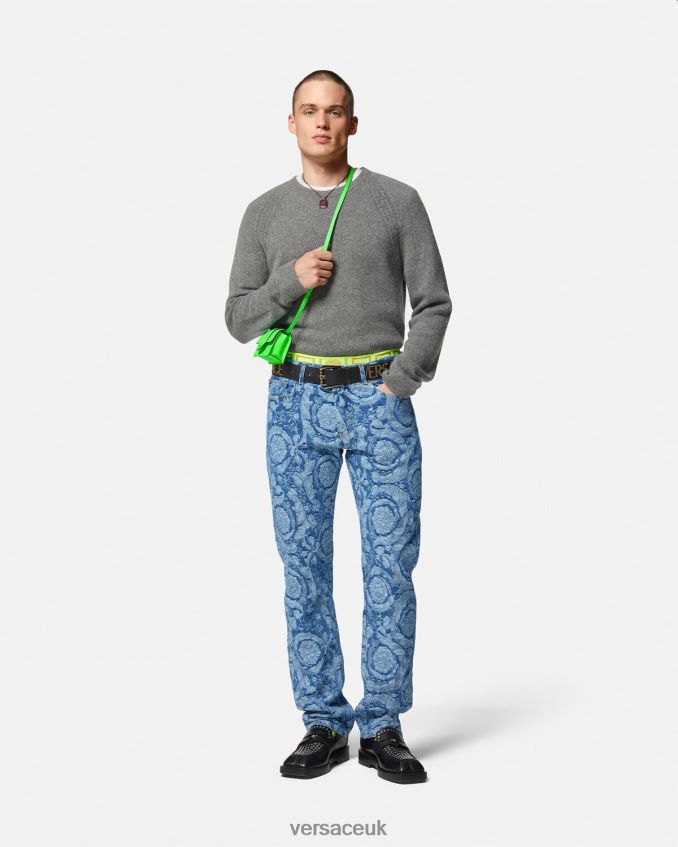 Men Versace Barocco Silhouette Jeans 6D2D061448 Blue & Print Clothing