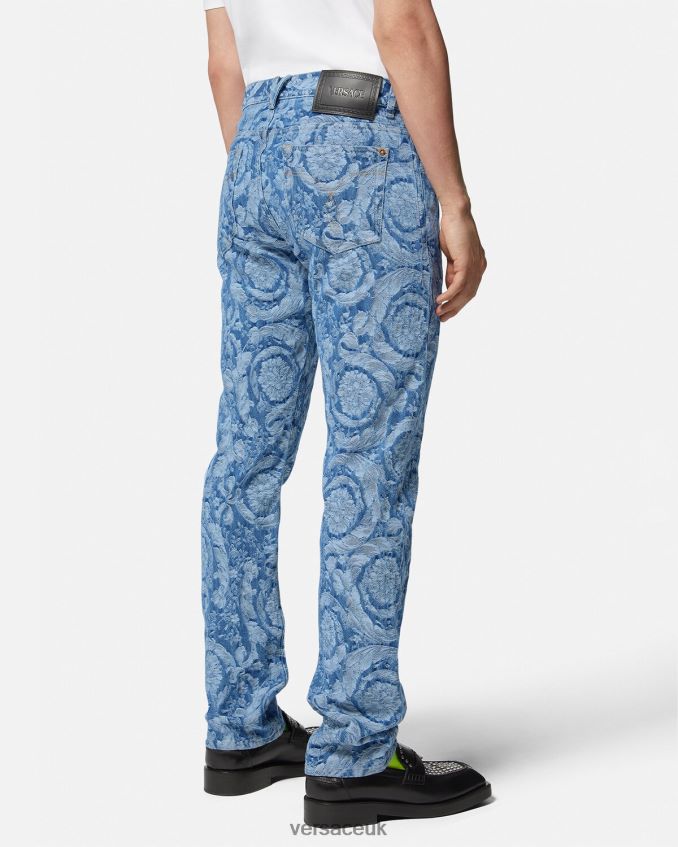 Men Versace Barocco Silhouette Jeans 6D2D061448 Blue & Print Clothing