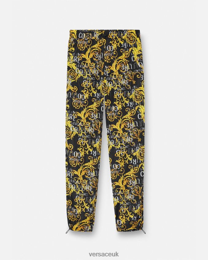 Men Versace Logo Couture Drawstring Pants 6D2D062430 Black & Gold Clothing