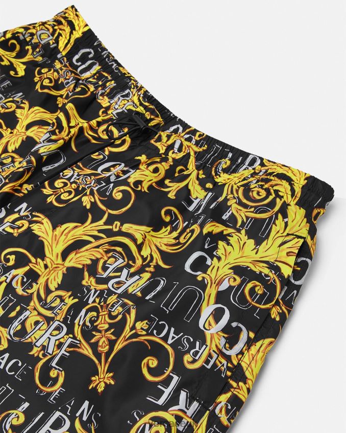 Men Versace Logo Couture Drawstring Pants 6D2D062430 Black & Gold Clothing