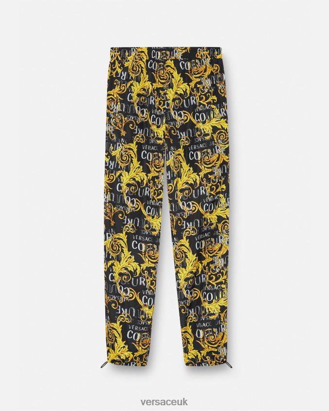 Men Versace Logo Couture Drawstring Pants 6D2D062430 Black & Gold Clothing