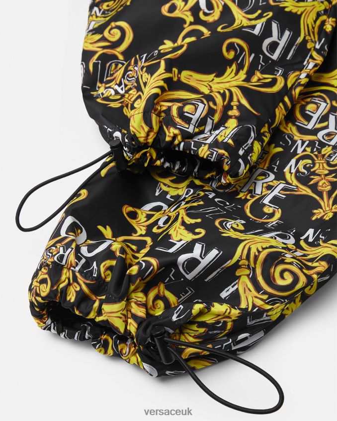 Men Versace Logo Couture Drawstring Pants 6D2D062430 Black & Gold Clothing