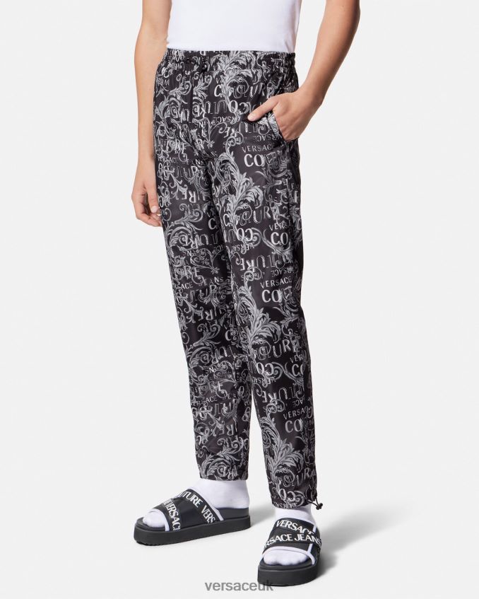 Men Versace Logo Couture Drawstring Pants 6D2D062431 Black & Print Clothing