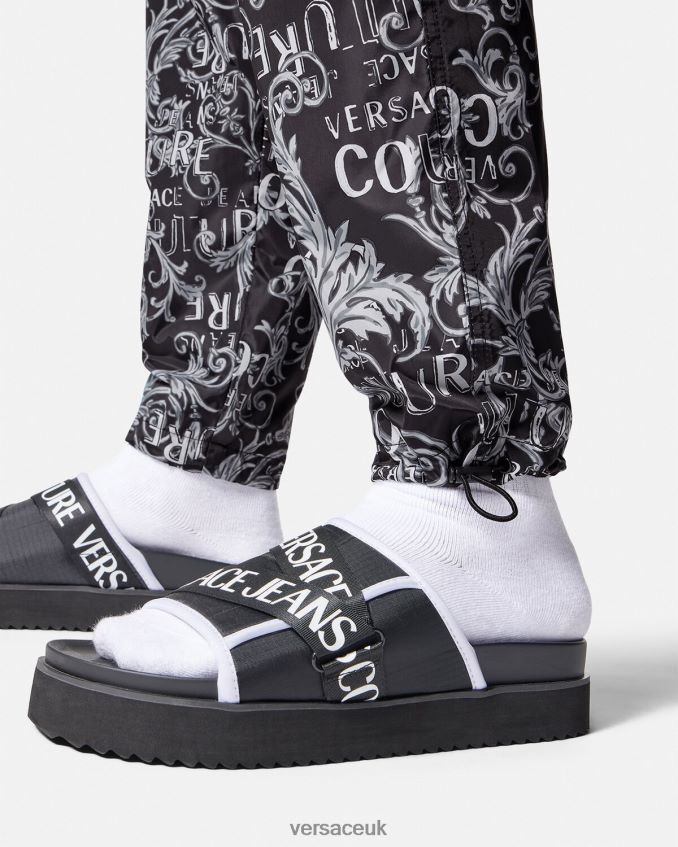 Men Versace Logo Couture Drawstring Pants 6D2D062431 Black & Print Clothing