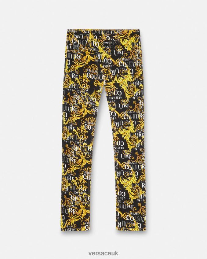 Men Versace Logo Couture Slim-Fit Jeans 6D2D062429 Black & Gold Clothing