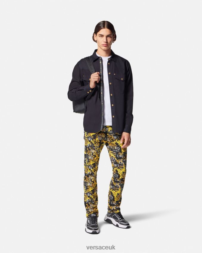 Men Versace Logo Couture Slim-Fit Jeans 6D2D062429 Black & Gold Clothing