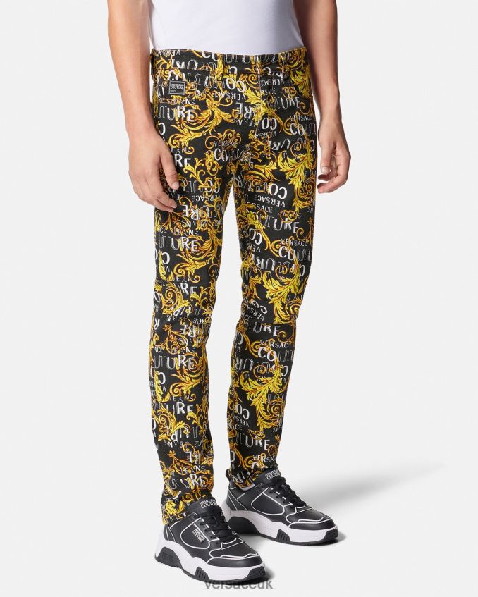 Men Versace Logo Couture Slim-Fit Jeans 6D2D062429 Black & Gold Clothing