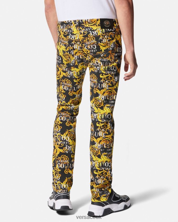Men Versace Logo Couture Slim-Fit Jeans 6D2D062429 Black & Gold Clothing
