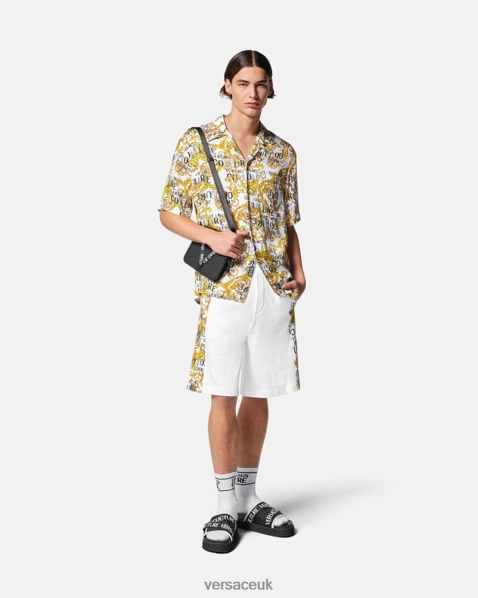 Men Versace Logo Couture Sweat Shorts 6D2D062424 Gold & White Clothing