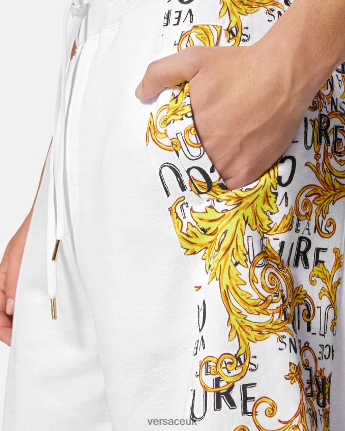 Men Versace Logo Couture Sweat Shorts 6D2D062424 Gold & White Clothing