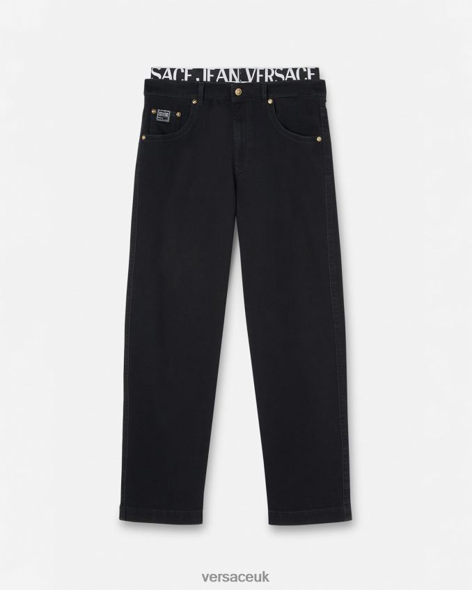 Men Versace Logo Waistband Jeans 6D2D062365 Black Clothing