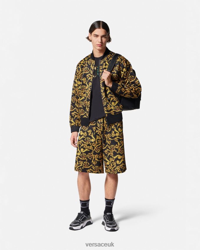 Men Versace Sketch Couture Sweat Shorts 6D2D062382 Black & Gold Clothing