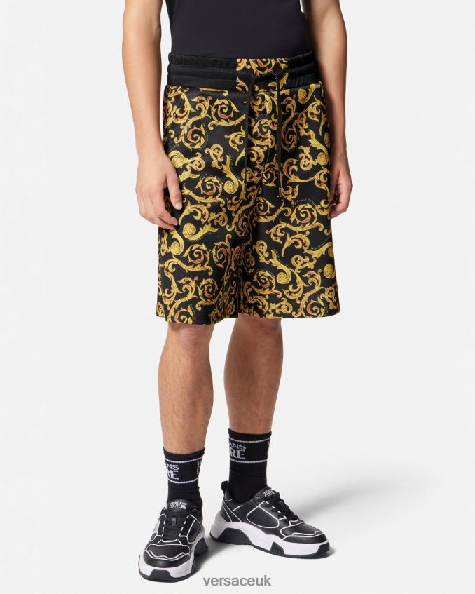 Men Versace Sketch Couture Sweat Shorts 6D2D062382 Black & Gold Clothing