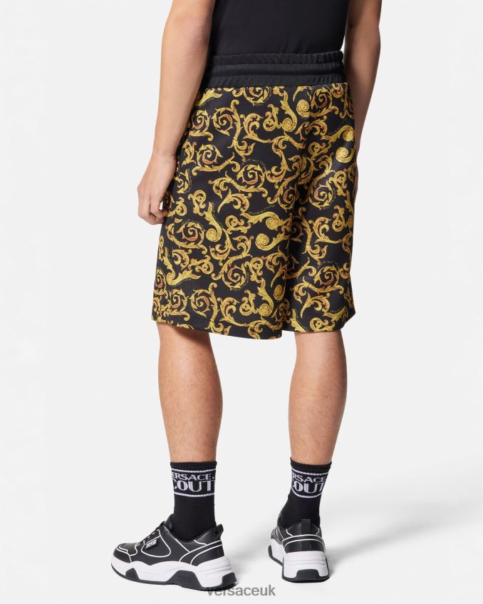 Men Versace Sketch Couture Sweat Shorts 6D2D062382 Black & Gold Clothing