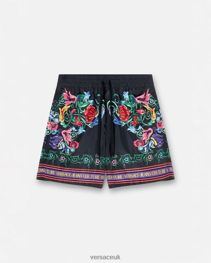 Men Versace V-Emblem Garden Shorts 6D2D062435 Black & Gold Clothing