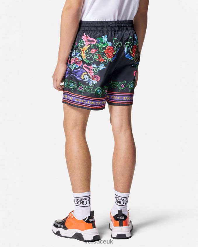 Men Versace V-Emblem Garden Shorts 6D2D062435 Black & Gold Clothing