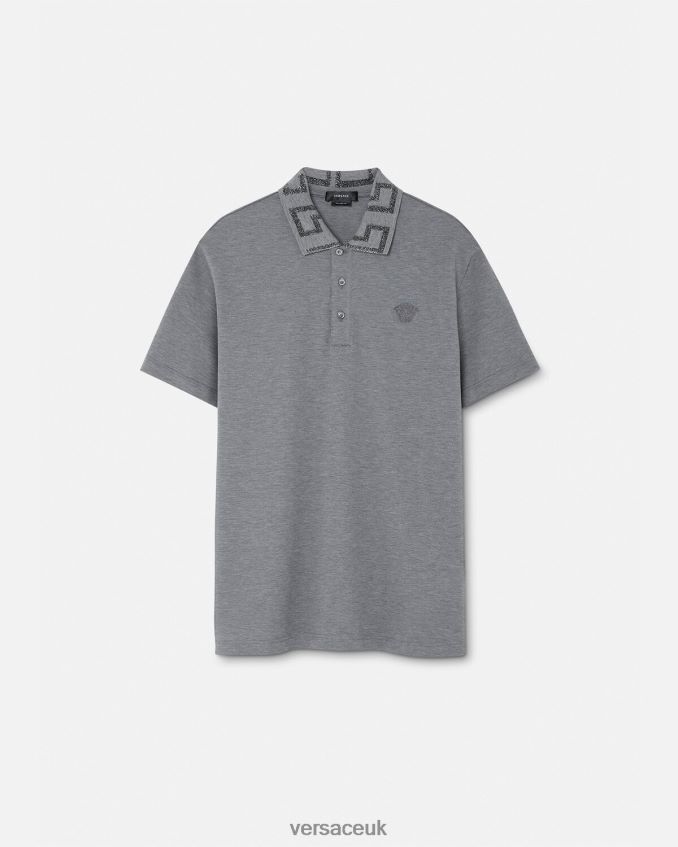 Men Versace Greca Short-Sleeved Polo Shirt 6D2D061358 Gray Clothing