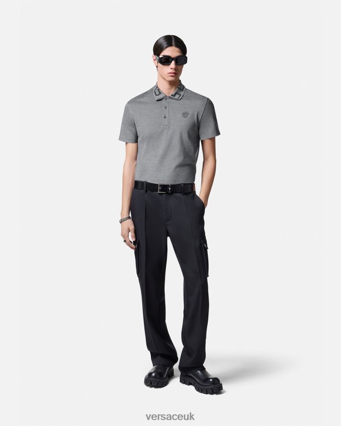 Men Versace Greca Short-Sleeved Polo Shirt 6D2D061358 Gray Clothing