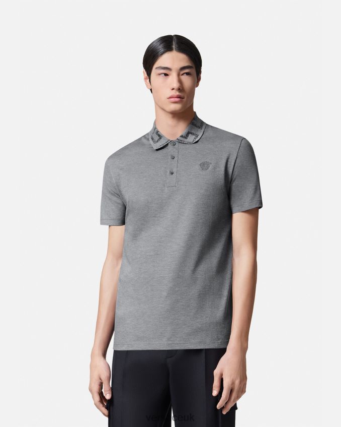 Men Versace Greca Short-Sleeved Polo Shirt 6D2D061358 Gray Clothing