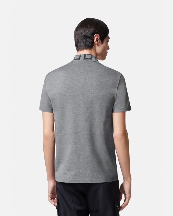 Men Versace Greca Short-Sleeved Polo Shirt 6D2D061358 Gray Clothing