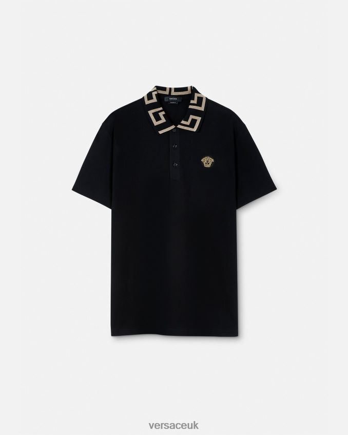 Men Versace Greca Short-Sleeved Polo Shirt 6D2D061375 Black Clothing