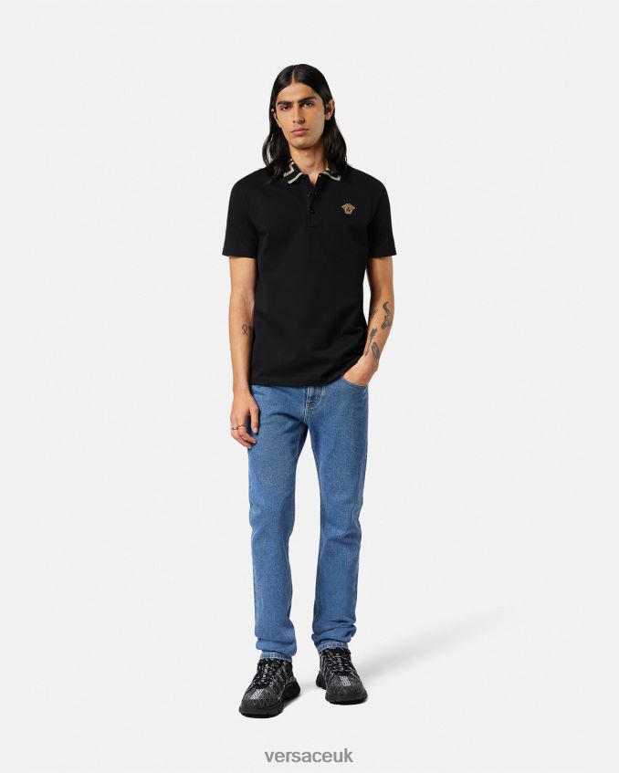Men Versace Greca Short-Sleeved Polo Shirt 6D2D061375 Black Clothing