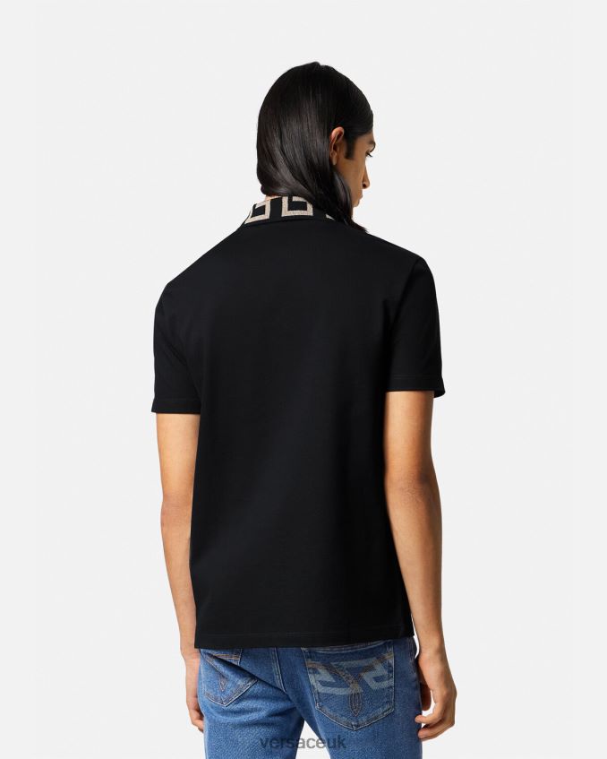 Men Versace Greca Short-Sleeved Polo Shirt 6D2D061375 Black Clothing